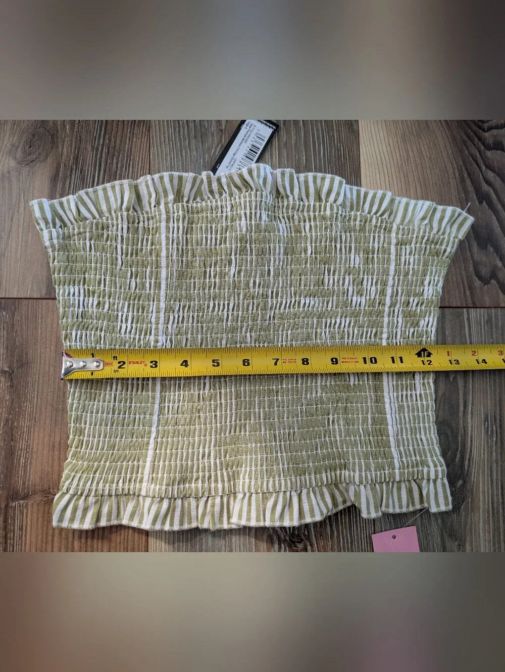 PRETTY LITTLE THING Sage Pinstripe Bandeau Frill Edge Shirred Top Co-ord 2 NWT